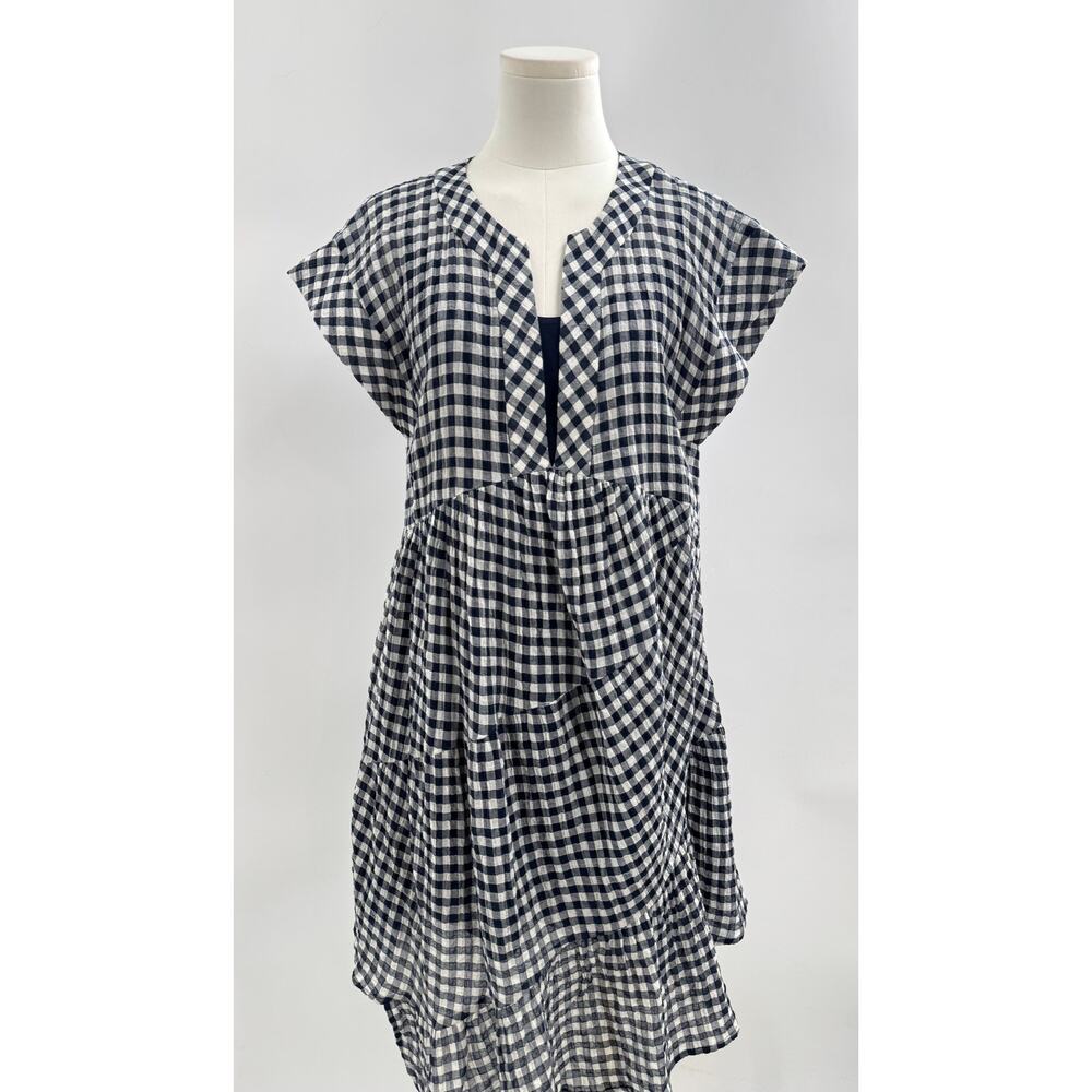 Sea New York Navy White Gingham Check Ruffle Tiered Cap Sleeve Dress 8 M